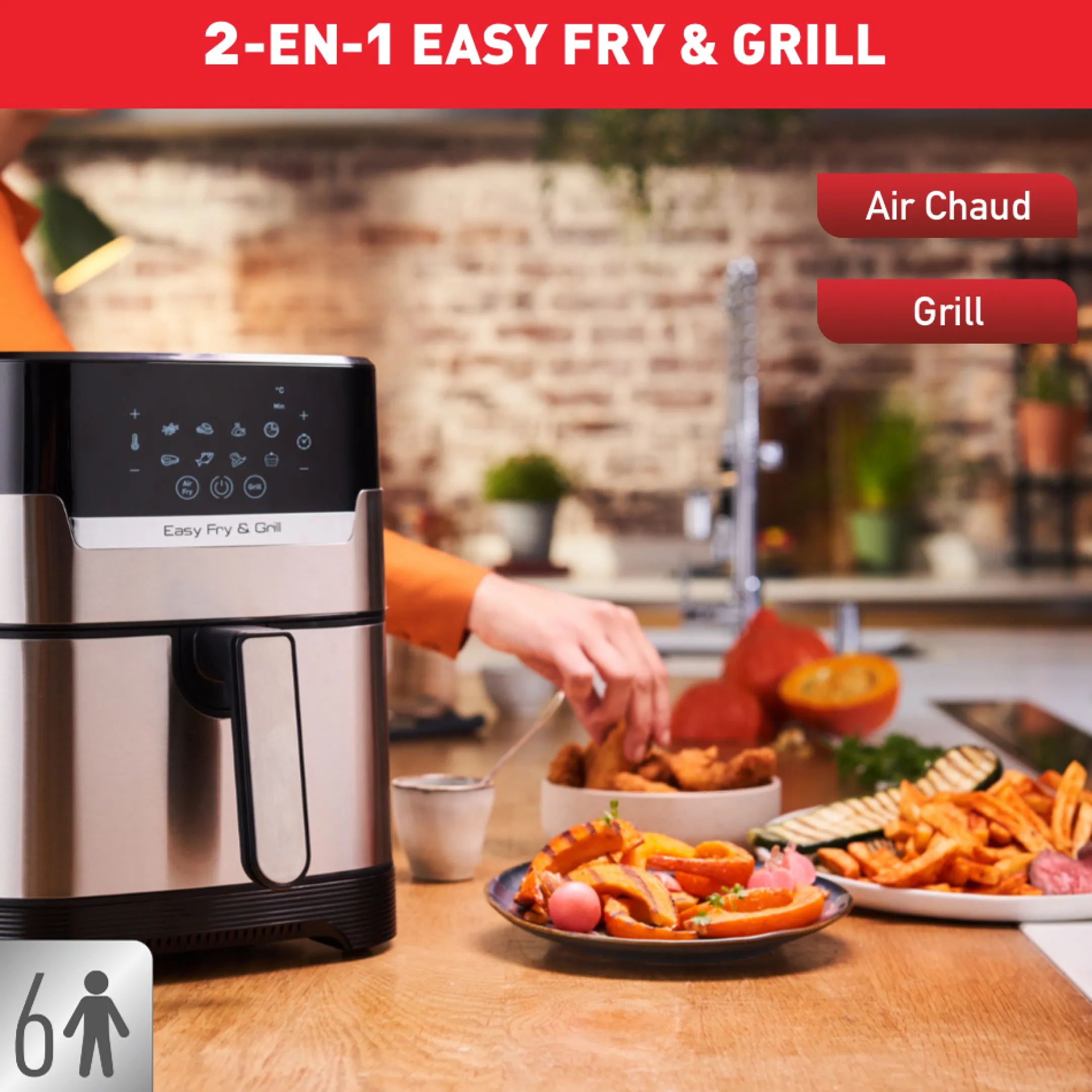Easy Fry & Grill, Friteuse Sans Huile 4,2L (6 Pers.), Air Fryer, Grill, 8 Prog.,