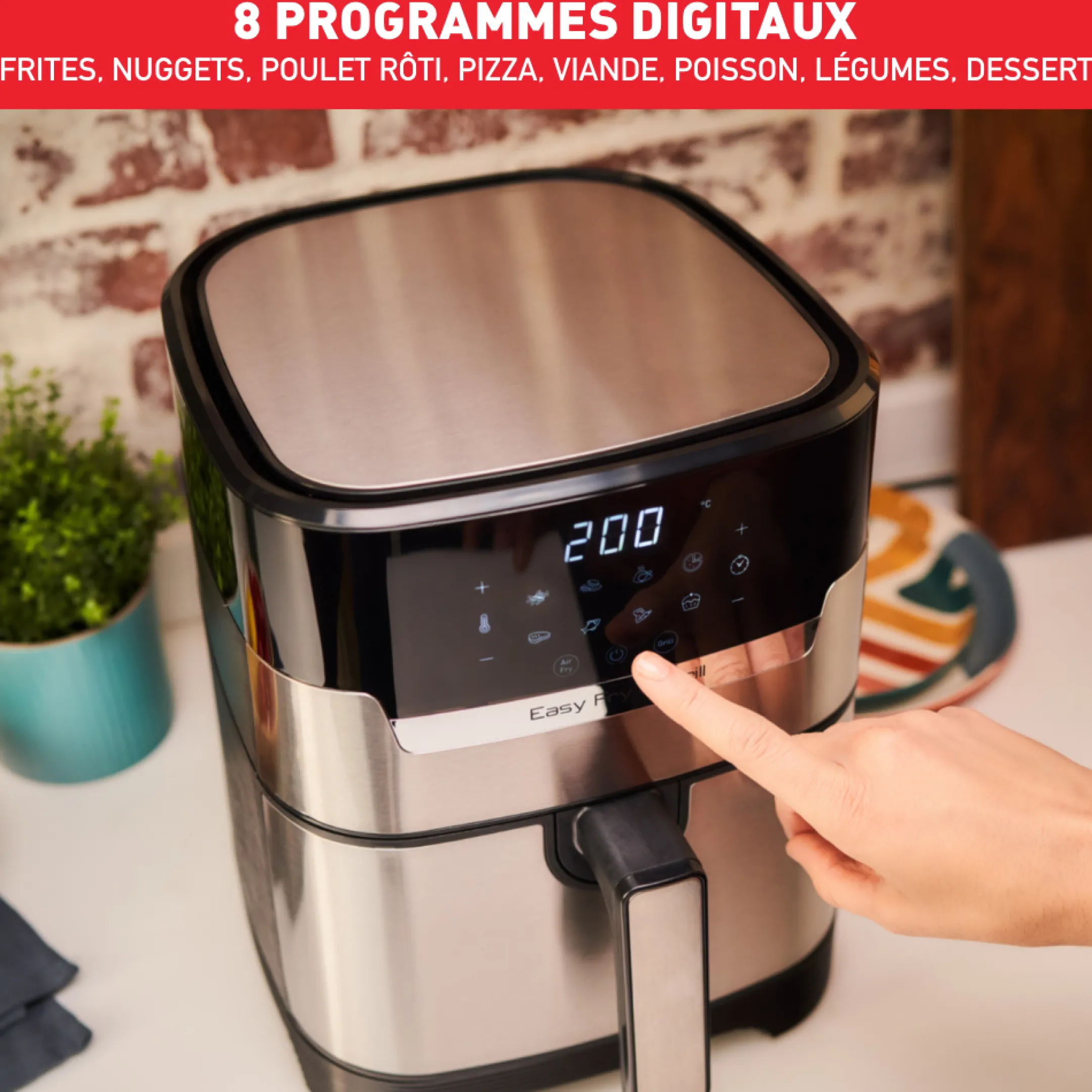 Easy Fry & Grill, Friteuse Sans Huile 4,2L (6 Pers.), Air Fryer, Grill, 8 Prog.,