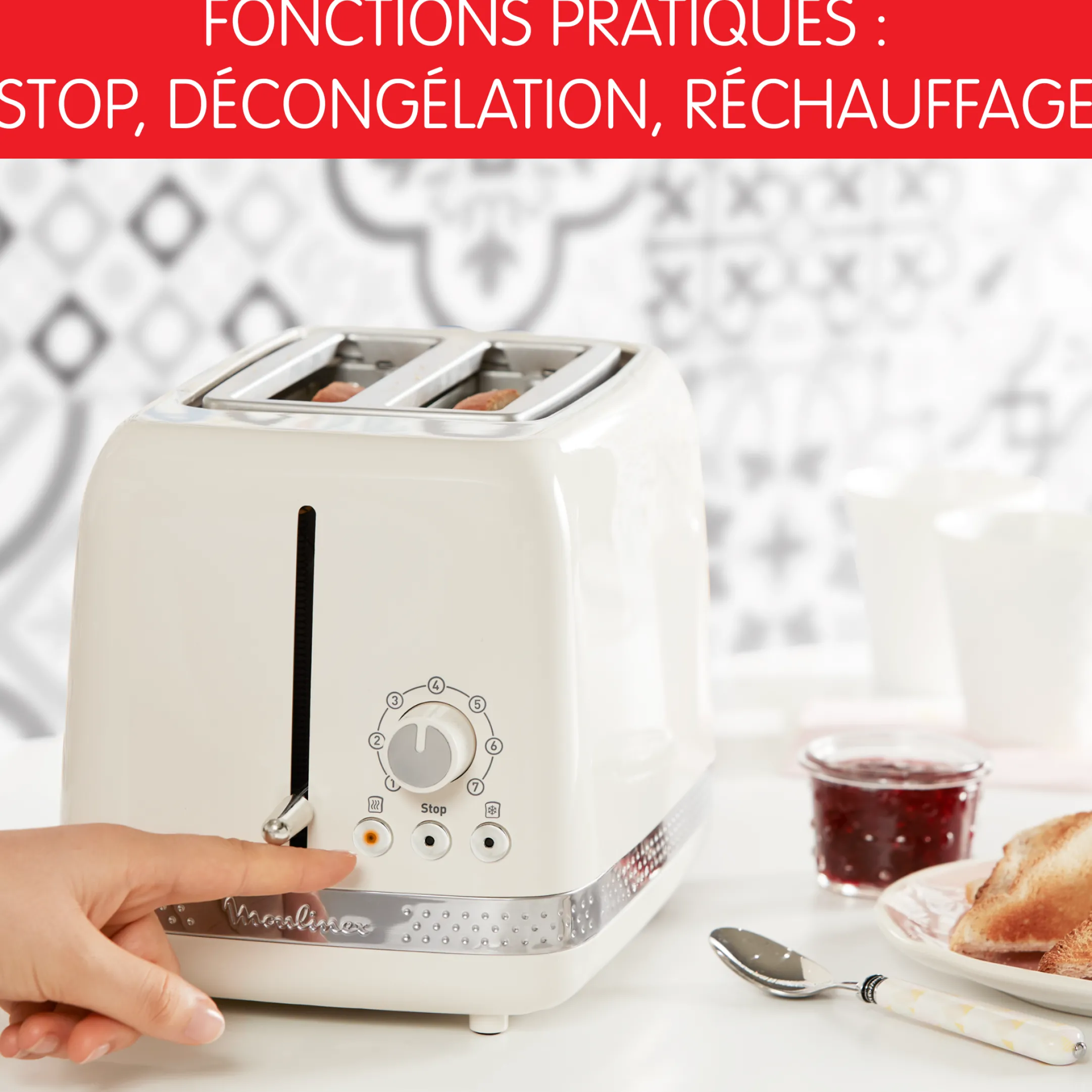 Grille-Pain Soleil Ivoire 2 Fentes Larges, Design Retro, 7 Niveaux De Dorage